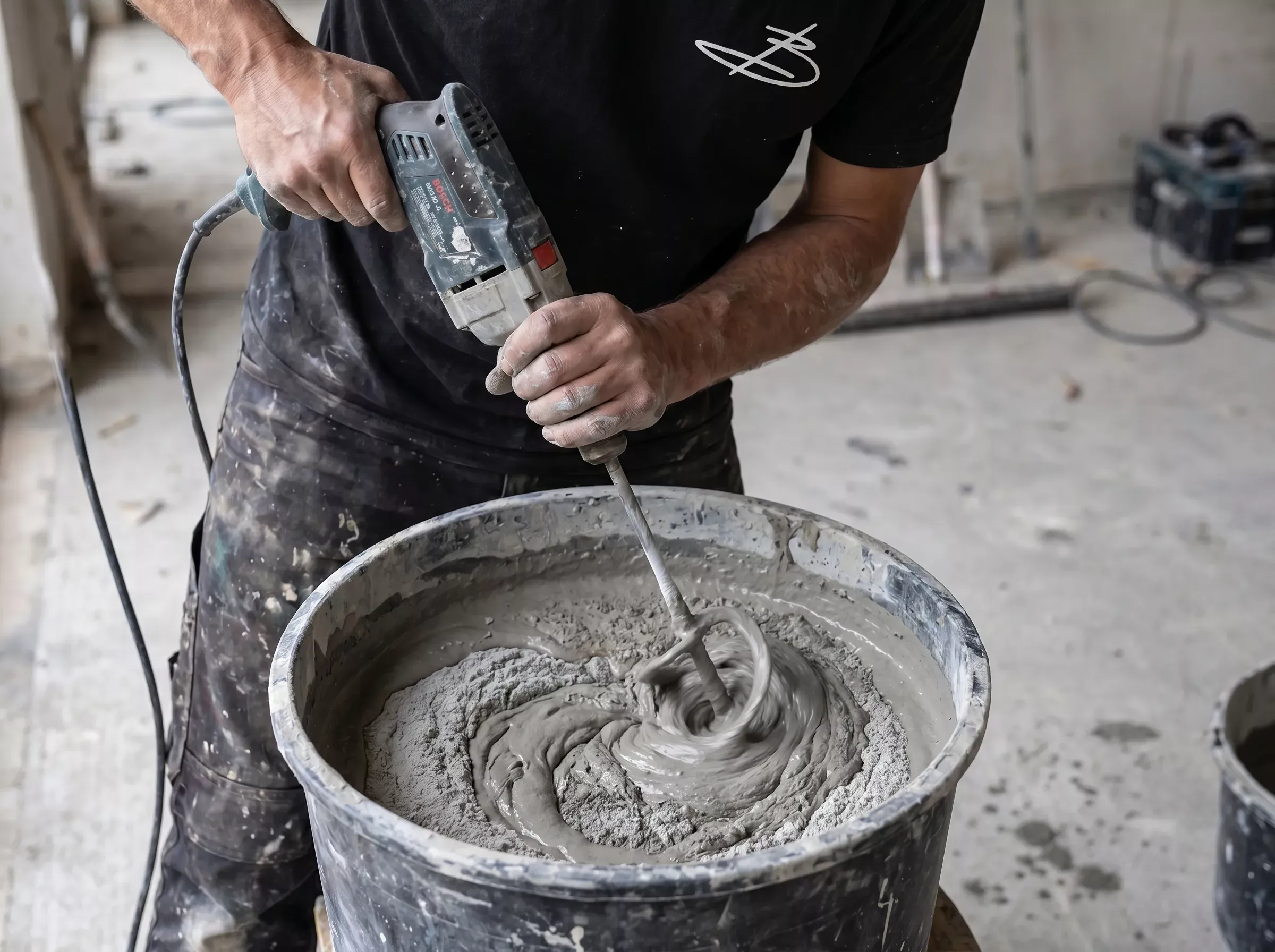 Mezcla de microcemento Betoncire con batidora eléctrica