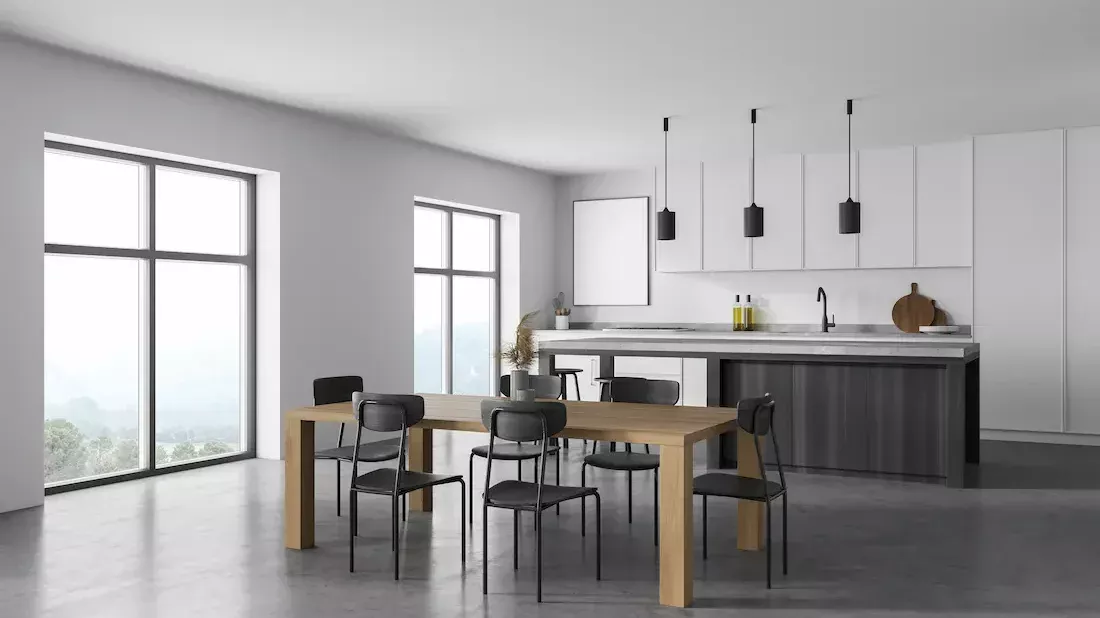 Cocina con suelo de microcemento gris